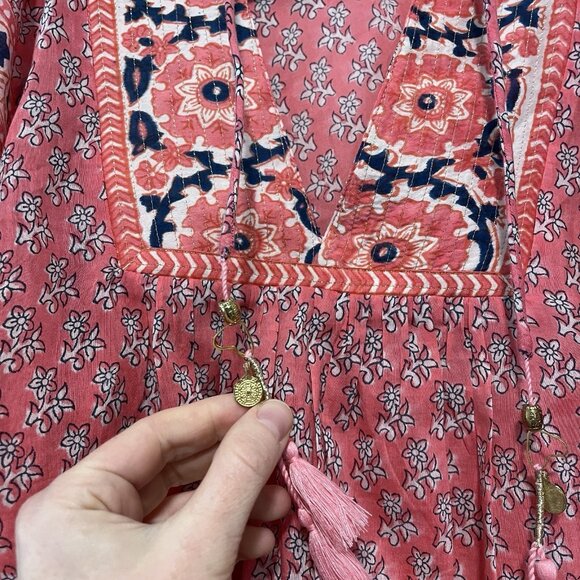 Bell by Alicia Bell Tuckernuck Pink Navy Printed Angel Flutter Sleeve Top Small - Picture 6 of 11